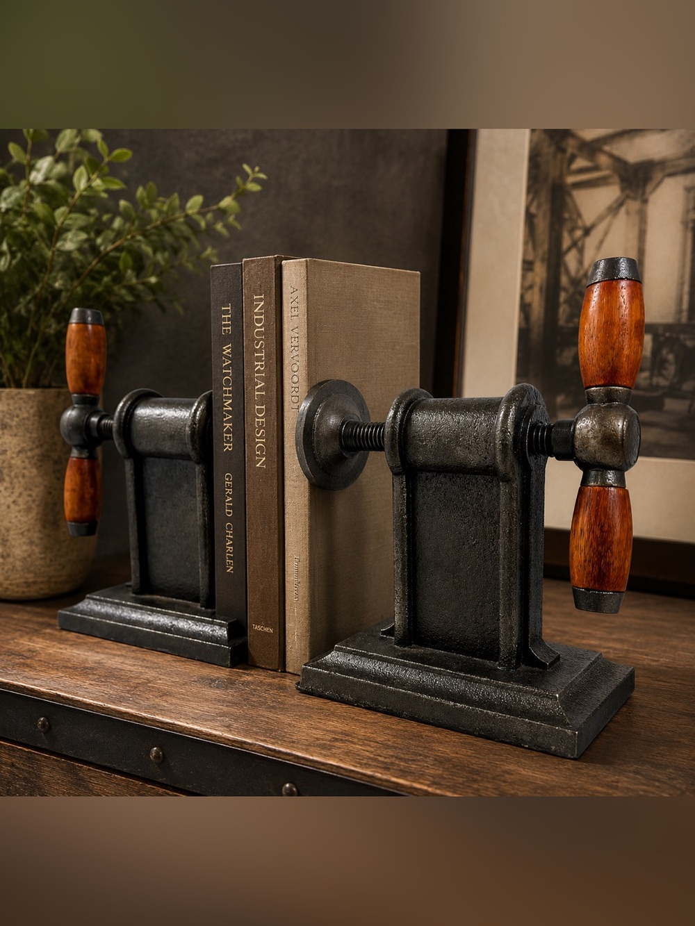 Restoration Hardware Cast Iron Vise Bookends Industrial Screw Clamp Pair RH